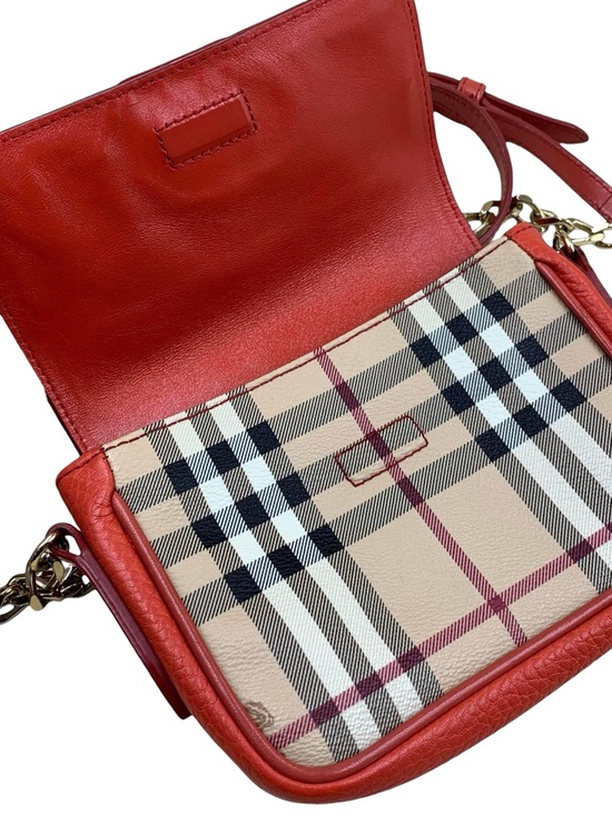 Burberry Red Leather & Signature Check Tassel Crossbody - Picture 6 of 11